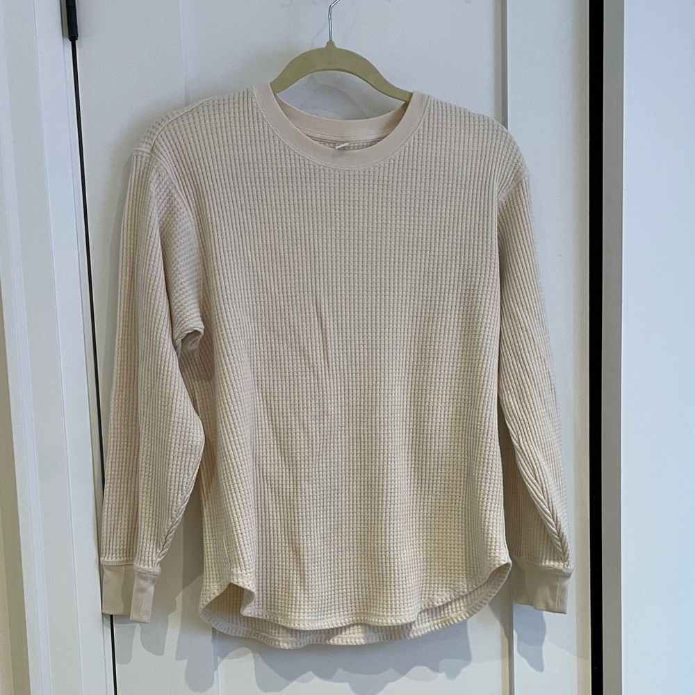 Uniqlo Cream Waffle Knit Long Sleeve Top
